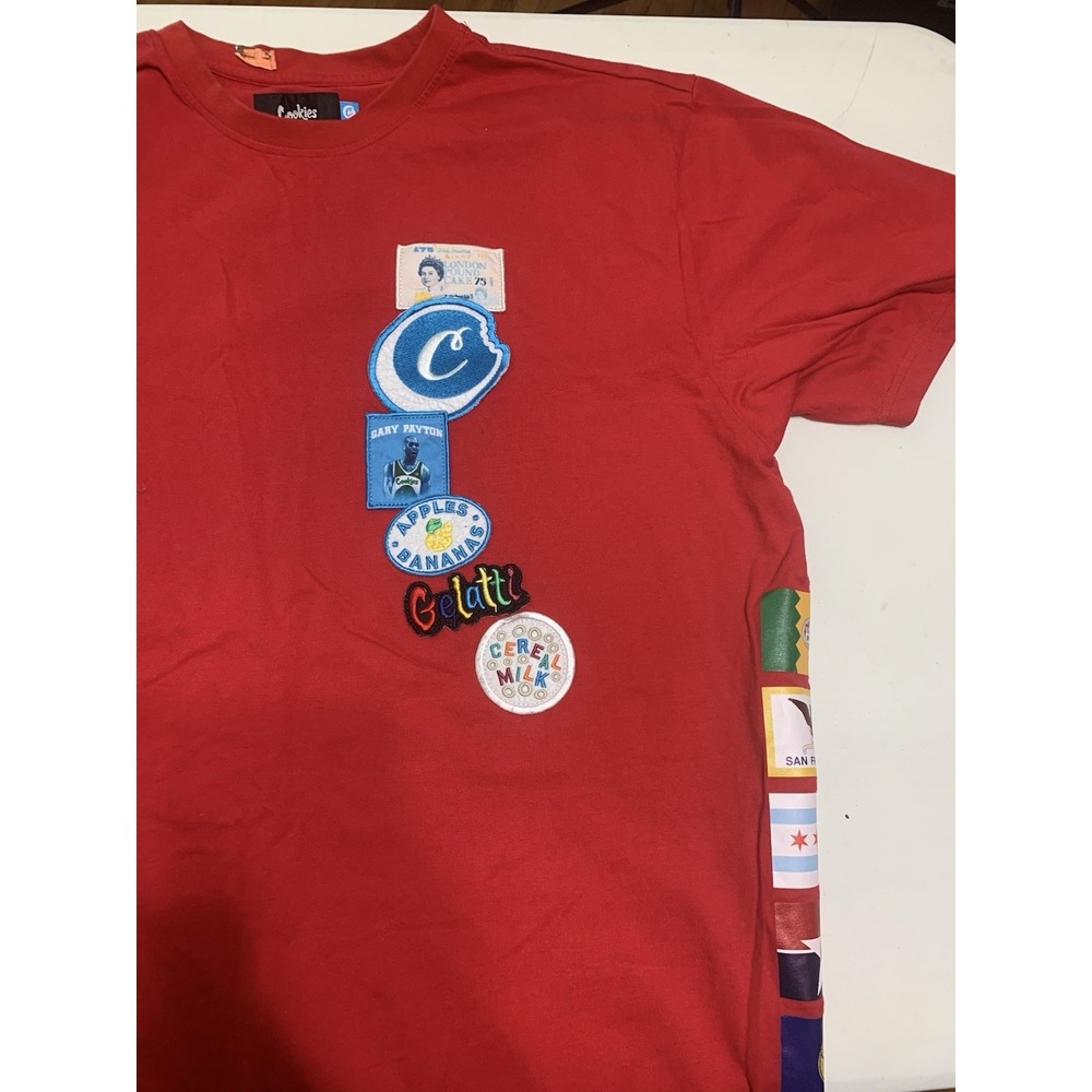 Men's Cookies Award Tour Short Sleeve Tee Shirt Red 3XL Embroidered Patches 🍪‎
